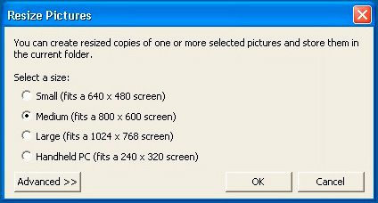 Resize Pictures Default Menu